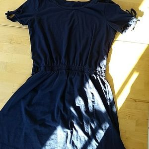 Navy, Organic Cotton Handmade Dress, Slit Sleeves